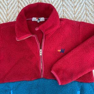 Aviator Nation Teddy Half Zip Sherpa Pullover Women’s XS Red/Blue
